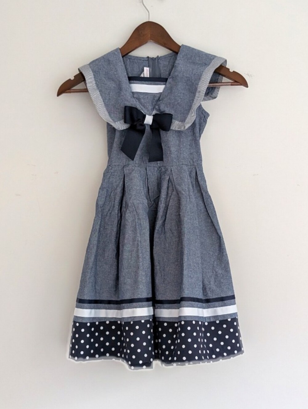 Bonnie Jean Girls Sailor Collar Polka Dot Girls Dress Size 8